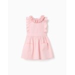 Robe en popeline avec col et manches � volants rose clair