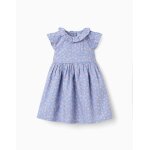 Robe en popeline � motif floral et volants bleu clair