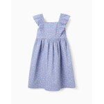 Robe en popeline � motif floral et volants bleu clair