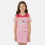 Robe ray�e � �paules d�nud�es imprim�e, coupe d�contract�e, col rond et sans manches rose
