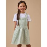 Robe salopette denim ray�e fille rayure verte