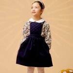 Robe salopette hiver velours ecoli�re bleu marine