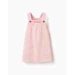 Robe salopette en serg� avec fleurs brod�es rose clair