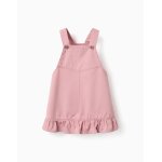 Robe salopette en serg� avec ourlet � volants rose clair