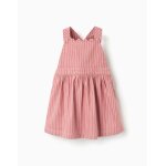 Robe salopette en serg� � rayures rose