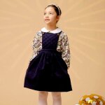 Robe salopette velours ecolière bleu marine Robe salopette velours ecolière bleu marine