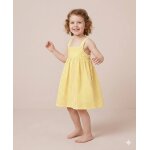 Robe sans manches 100% coton fille fond blanc raye jaune
