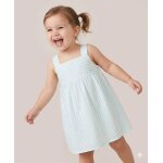 Robe sans manches 100% coton fille fond blanc raye vert