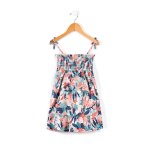 Robe sans manches 100% coton fille imprime fond rose