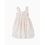 Robe sans manches en coton avec motif floral beige clair