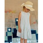 Robe sans manches en coton � rayures ethniques b&s blanc