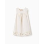 Robe sans manches �vas�e avec fleurs brod�es blanc