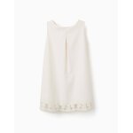 Robe sans manches �vas�e avec fleurs brod�es blanc