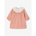 Robe  smocks en velours col brod amovible bb rose