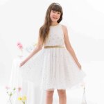 Robe de soire crmonie lin tulle hepburn blanc dor