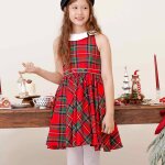 Robe qui tourne � carreaux tartan hepburn rouge vert