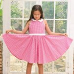 Robe qui tourne � carreaux vichy et col claudine hepburn rose fonc� blanc