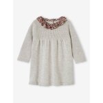 Robe en tricot bébé col en tissu fleuri gris chiné Robe en tricot bébé col en tissu fleuri gris chiné