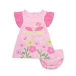 Robe en tricot avec bloomer pour b�b� avec motif libellule rose