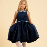 Robe velours � col claudine liberty hepburn bleu marine bleu roi