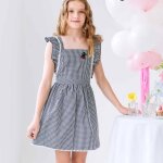 Robe vichy et � volants lili noir et blanc