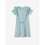 Robe avec volants en broderie anglaise fille vert de gris
