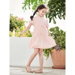 Robe  volant fille manches 3 / 4 corail