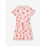 Robe  volants motifs fraises fille rose ple