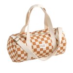 Sac bowling en coton imprimé carreaux caramel Sac bowling en coton imprimé carreaux caramel