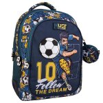 Sac � dos enfant gar�on football follow the dream 2 compartiments 43 cm bleu / jaune / blanc
