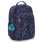 Sac � dos fille kipling seoul college extra disco fish 44 cm - poche pour ordinateur bleu / rose