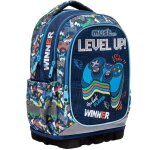Sac � dos gar�on gamer winner level up avec base rigide 43cm bleu / orange / blanc