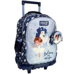 Sac � dos � roulettes fille licorne et ballerine 45 cm gris / bleu / marine / blanc