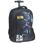 Sac � dos � roulettes gar�on ekko league of legends 48 cm - trolley scolaire noir / dor� / bleu