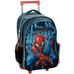 Sac � dos � roulettes gar�on spider - man imprim� en tissu haute qualit� bleu marine / orange fluo
