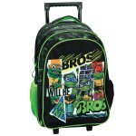 Sac � dos � roulettes gar�on tortue ninja bros 46 cm - 2 compartiments noir / vert
