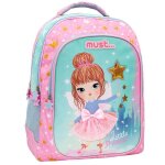 Sac � dos scolaire fille avec 2 compartiments little princess 43 cm blanc / rose / bleu