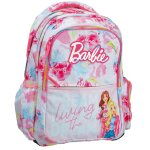 Sac � dos scolaire fille barbie imprim� living the dream 43 cm blanc / rose / bleu