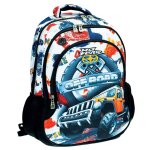 Sac � dos scolaire gar�on monster truck imprim� no fear 45 cm blanc / noir / bleu