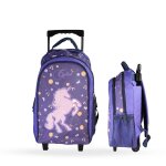Sac � dos scolaire � roulettes 2 compartiments cybel licorne c�leste violet