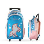 Sac � dos scolaire � roulettes 2 compartiments cybel - licorne paillet�e bleu et rose