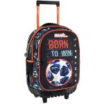 Sac � dos trolley gar�on football born to win avec base plastique moul�e 45 cm noir / orange / bleu