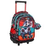 Sac � roulettes gar�on cmp en tissu imprim� manettes noir / rouge / bleu
