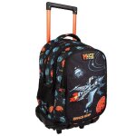 Sac � roulettes scolaire gar�on 3 compartiments vaisseau spatial 45 cm noir / orange