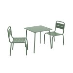 Salon de jardin enfant table et chaises m�tal anna - 2 places, 48x48cm vert de gris