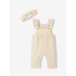 Salopette b�b� fille molleton + bandeau �cru