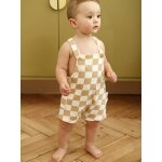 Salopette courte b�b� molleton imprim� carreaux beige