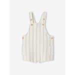 Salopette courte b�b� molleton imprim� ray� bleu