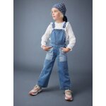 Salopette en jean large poches contrastes fille bleu moyen