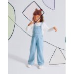 Salopette en jean raye + lastique  cheveux avec pompon bleu clair